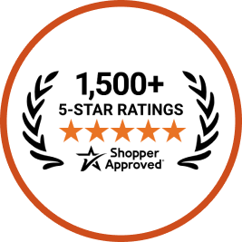 Badge with 1,500+ five-star ratings and 'Shopper Approved'