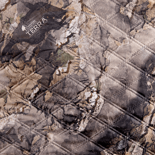 Ameristep Pro Series Insulated 59x59 pop-up ground blind close-up of quilted camouflage Durashell Plus fabric with Realtree Terra pattern