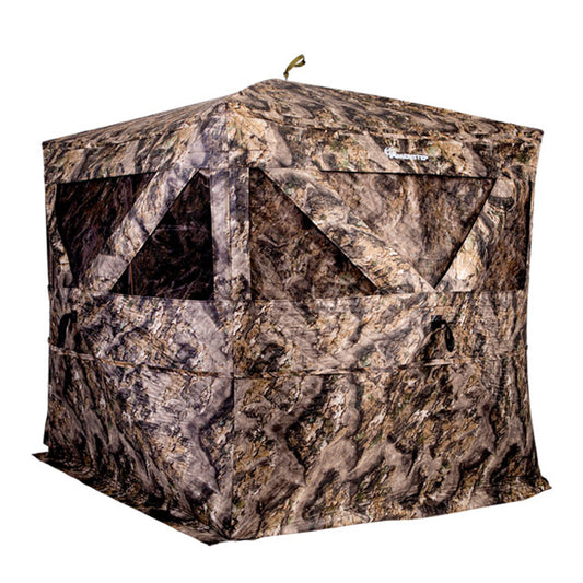 Ameristep Pro Series Insulated 59x59 pop-up ground blind with camouflage Durashell fabric, front angle on white background