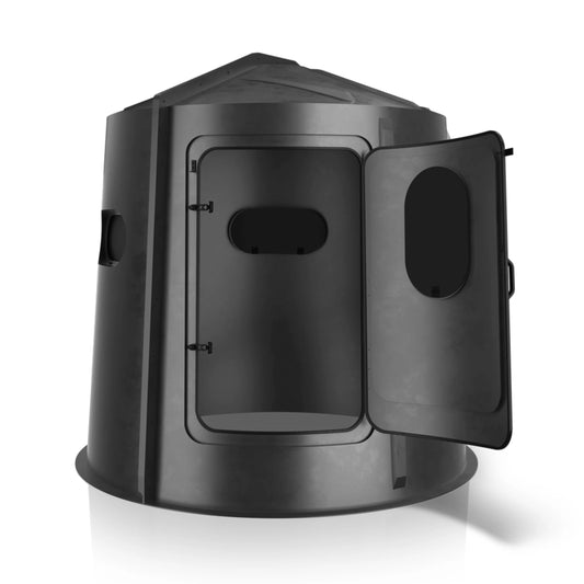 Maverick 5 Shooter GX black deer hunting blind rear view, compact concealed ground blind sold by Outdoors For Less