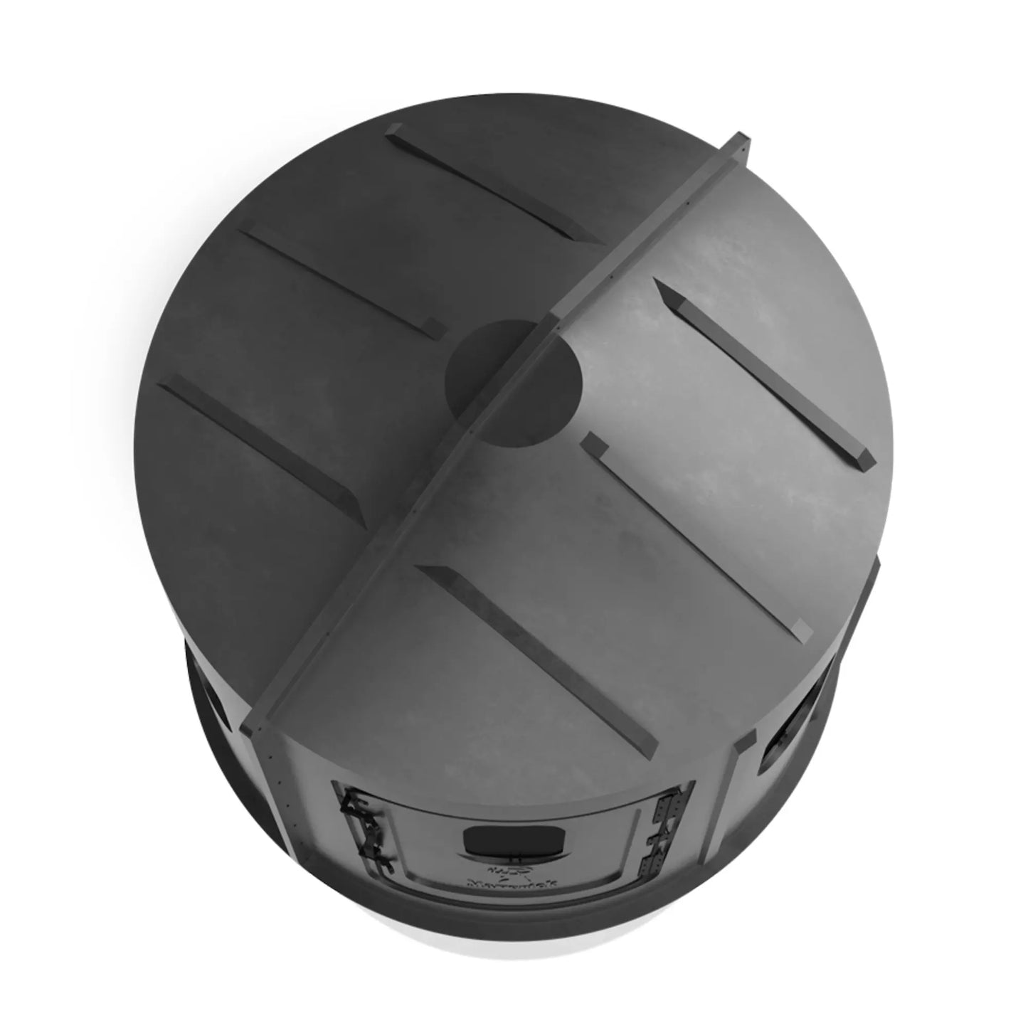 Top-down view of the Maverick 6 Shooter black deer hunting blind roof with tinted window panels, durable molded construction sold by Outdoors For Less