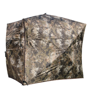 Muddy The Garage box hunting blind shown assembled in outdoor hunting setup