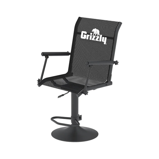 Grizzly Alpha Swivel Blind Chair, three-quarter front view on white background showing armrests and base
