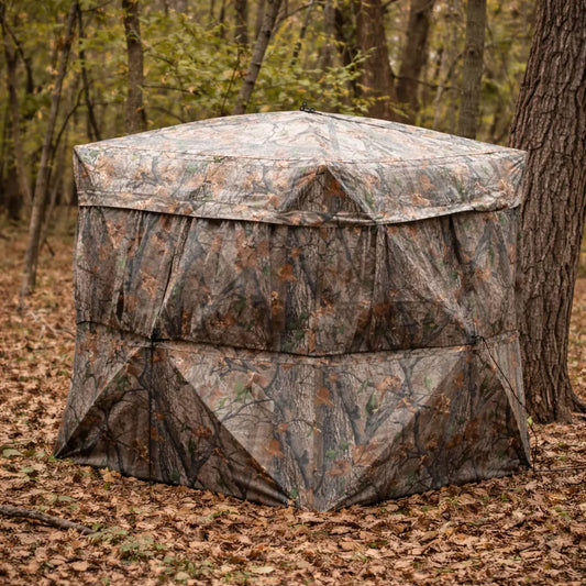Muddy VS360 ground hunting blind exterior view with camo fabric