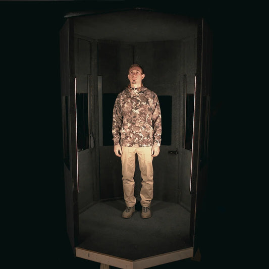 NXT GEN Classic Series hunting blind interior with one hunter in camo standing inside