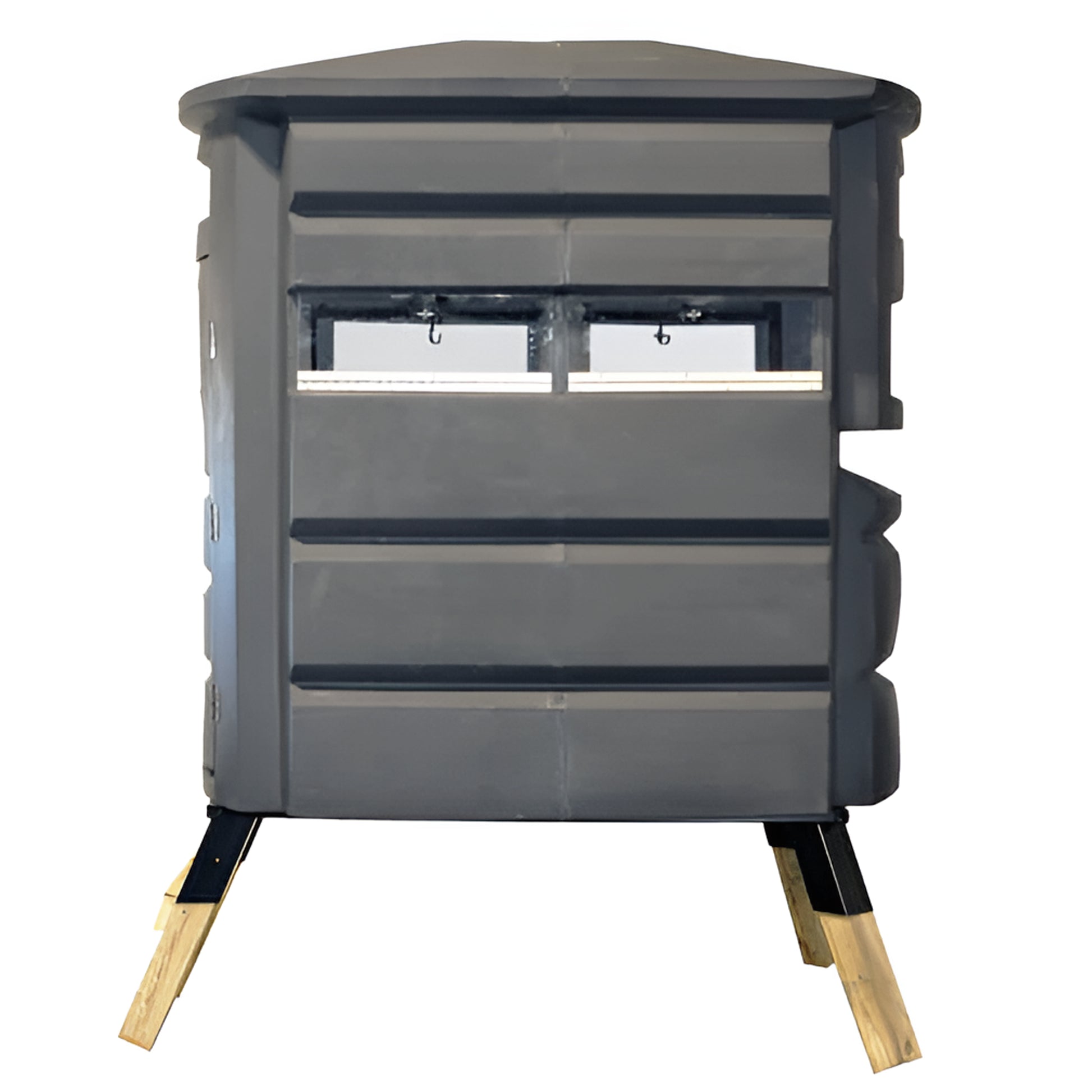 Side profile of the Sportsman’s Condo SC2 4x6 deer hunting blind, highlighting the side window design