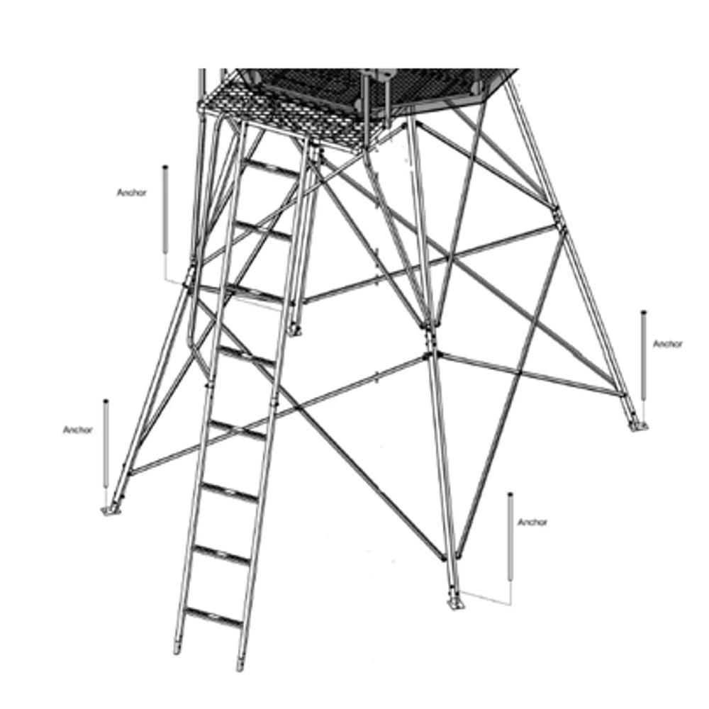 Trophy Treestands D-Lux 5' Ladder Extension diagram showing anchor point locations on tower legs