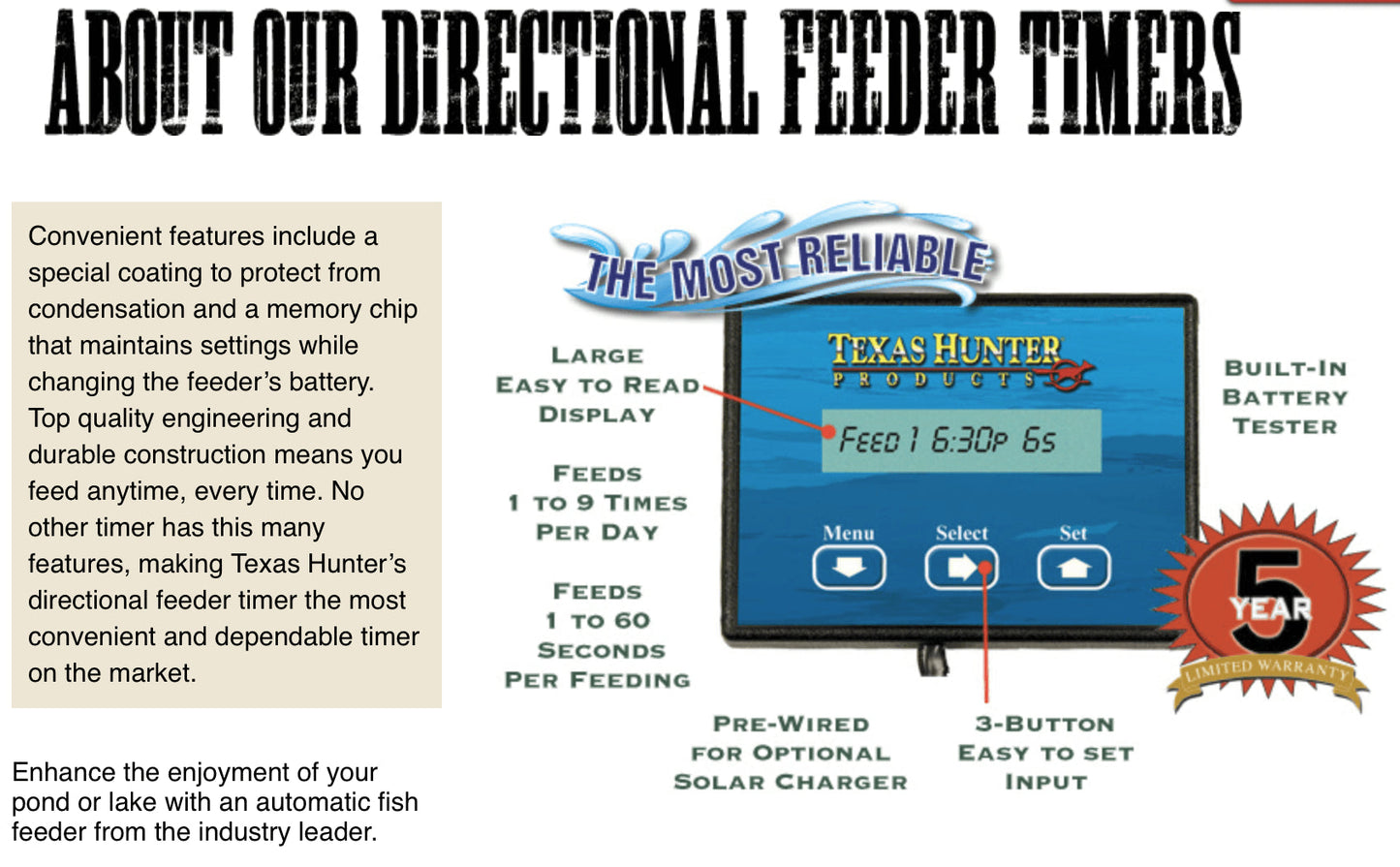 Texas Hunter Premium Digital Timer for Directional Fish Feeders