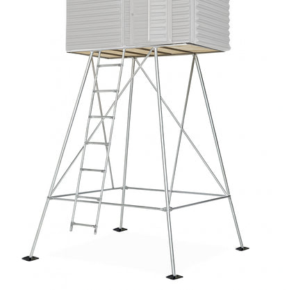 4x8 hunting blind steel tower stand product image on white background, designed for stability and elevation in the field.

