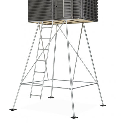 4x8 deer hunting blind steel tower stand product image on white background, designed for stability and elevation in the field.

