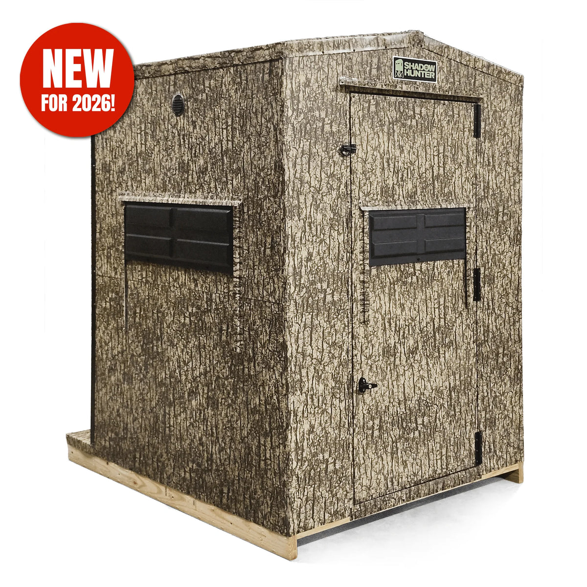 Shadow Hunter 5x6 Hybrid Combo enclosed hunting blind with two shooting windows and camo exterior