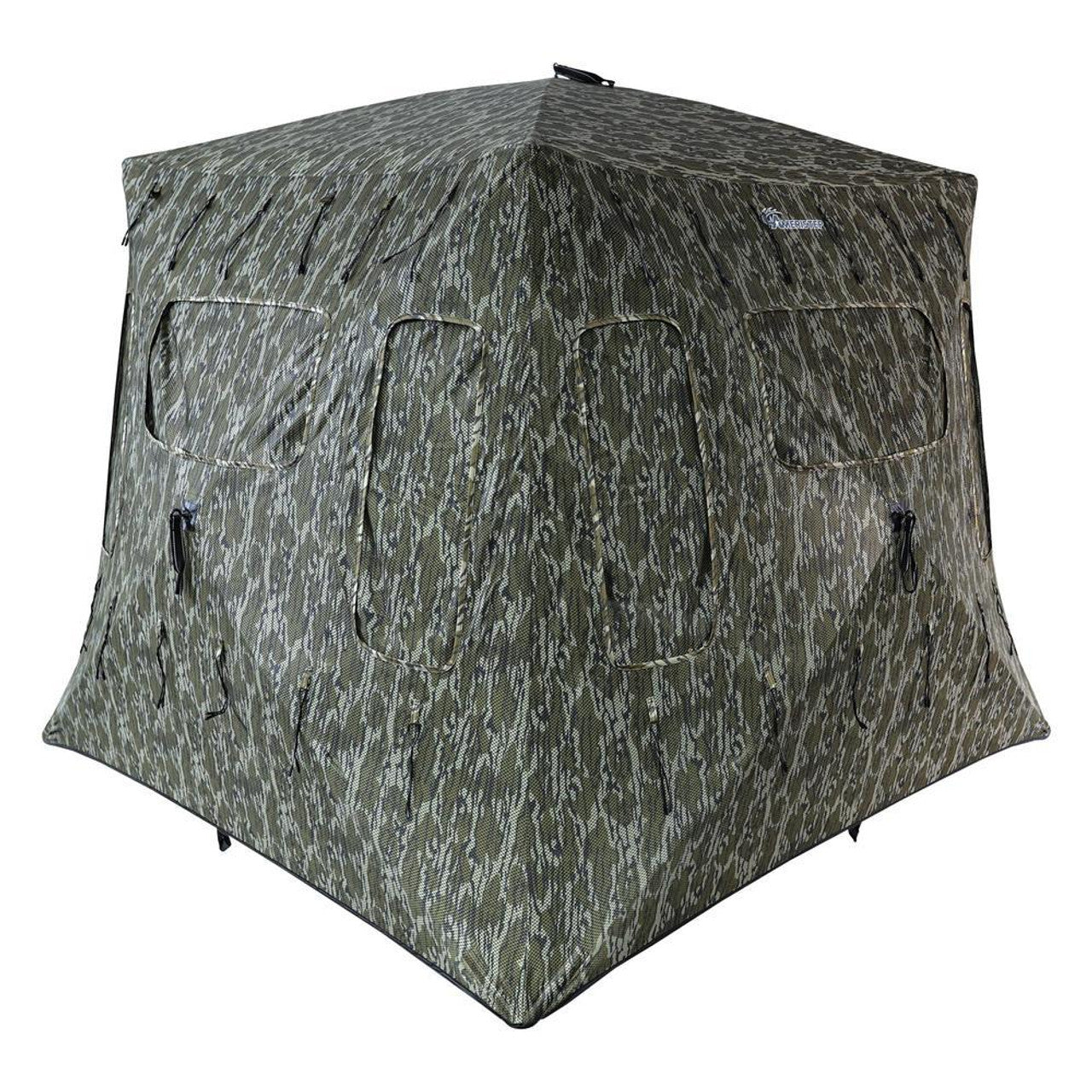 Camouflage hunting blind on a white background