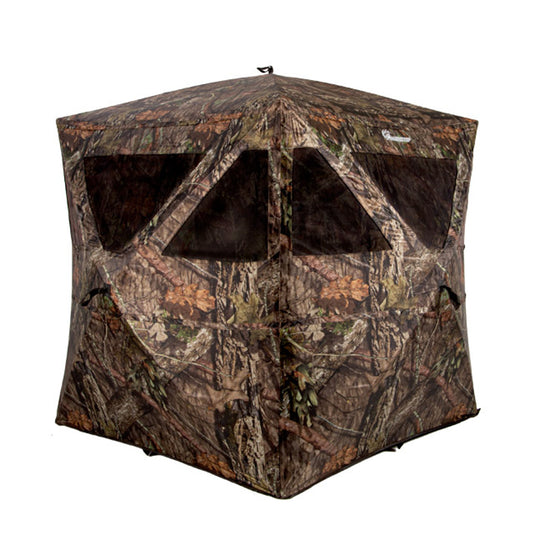 Camouflage hunting blind on a white background