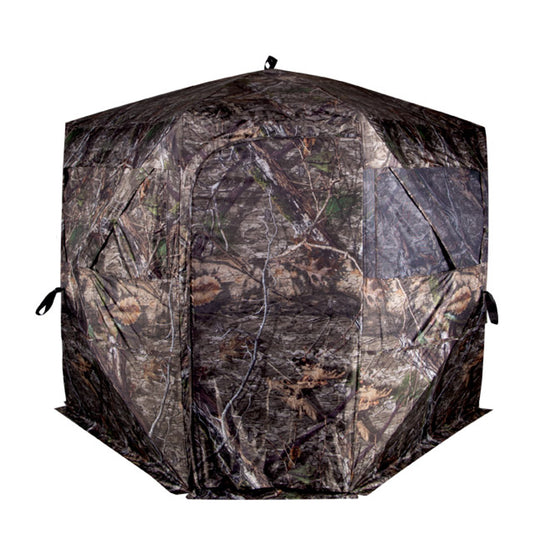 Camouflage hunting blind on a white background