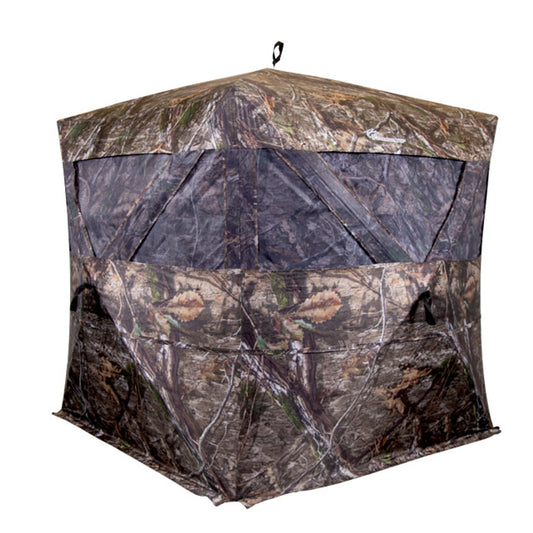 Ameristep Pro Series 56x56 Extreme View ground blind front angle showing panoramic window design in camouflage pattern on white background