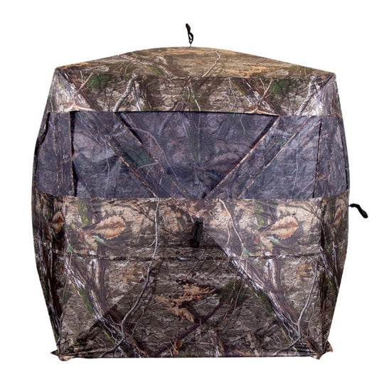 Ameristep Pro Series 56x56 Extreme View ground blind front view with full camouflage exterior and panoramic window panels on white background
