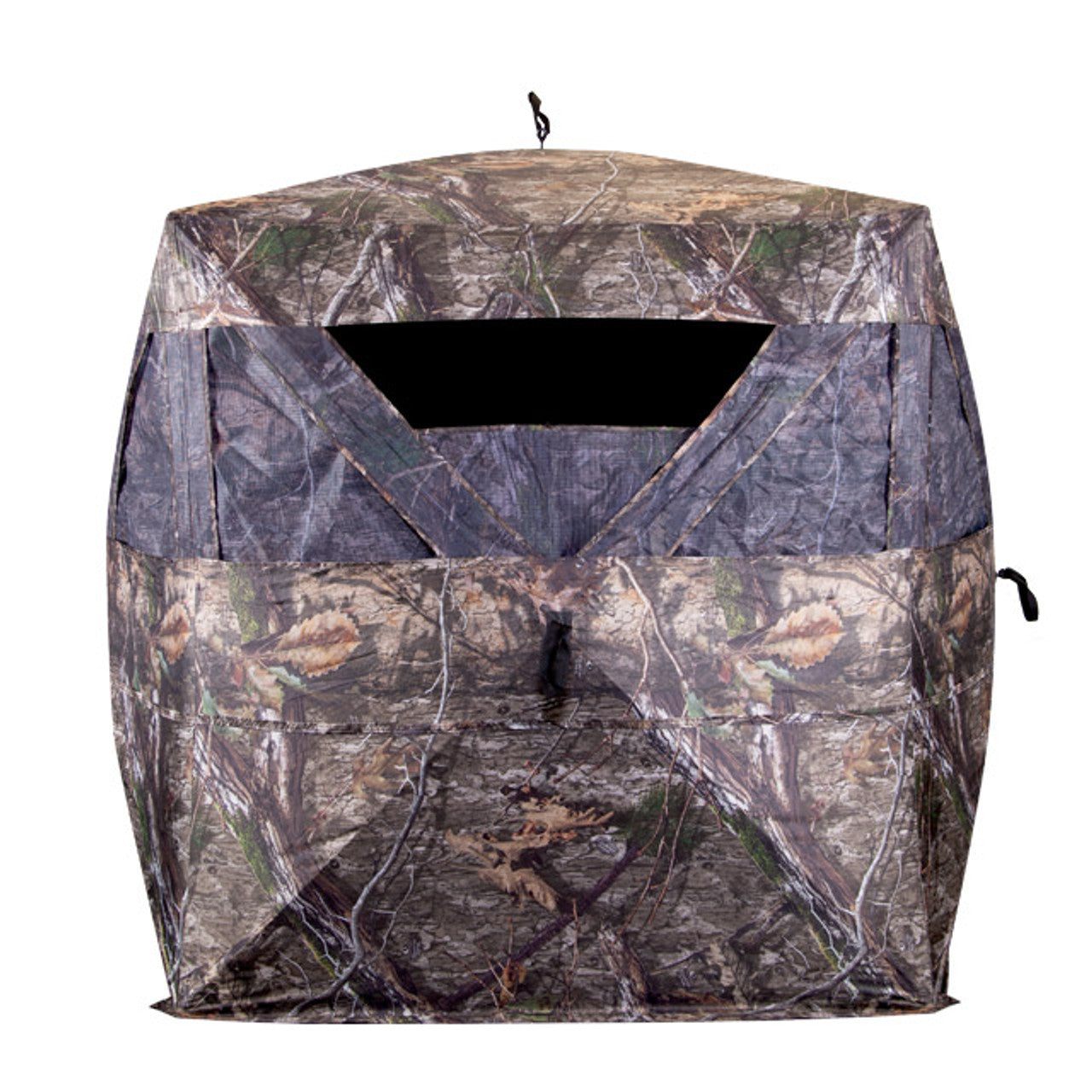 Ameristep Pro Series 56x56 Extreme View ground blind front view showing large panoramic window opening in camouflage pattern on white background
