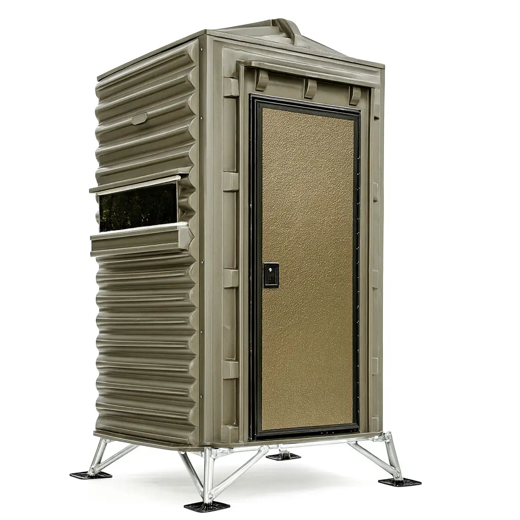 The Blynd 4x4 Deer Hunting Blind with front door and steel base, displayed on white background for e-commerce listing.

