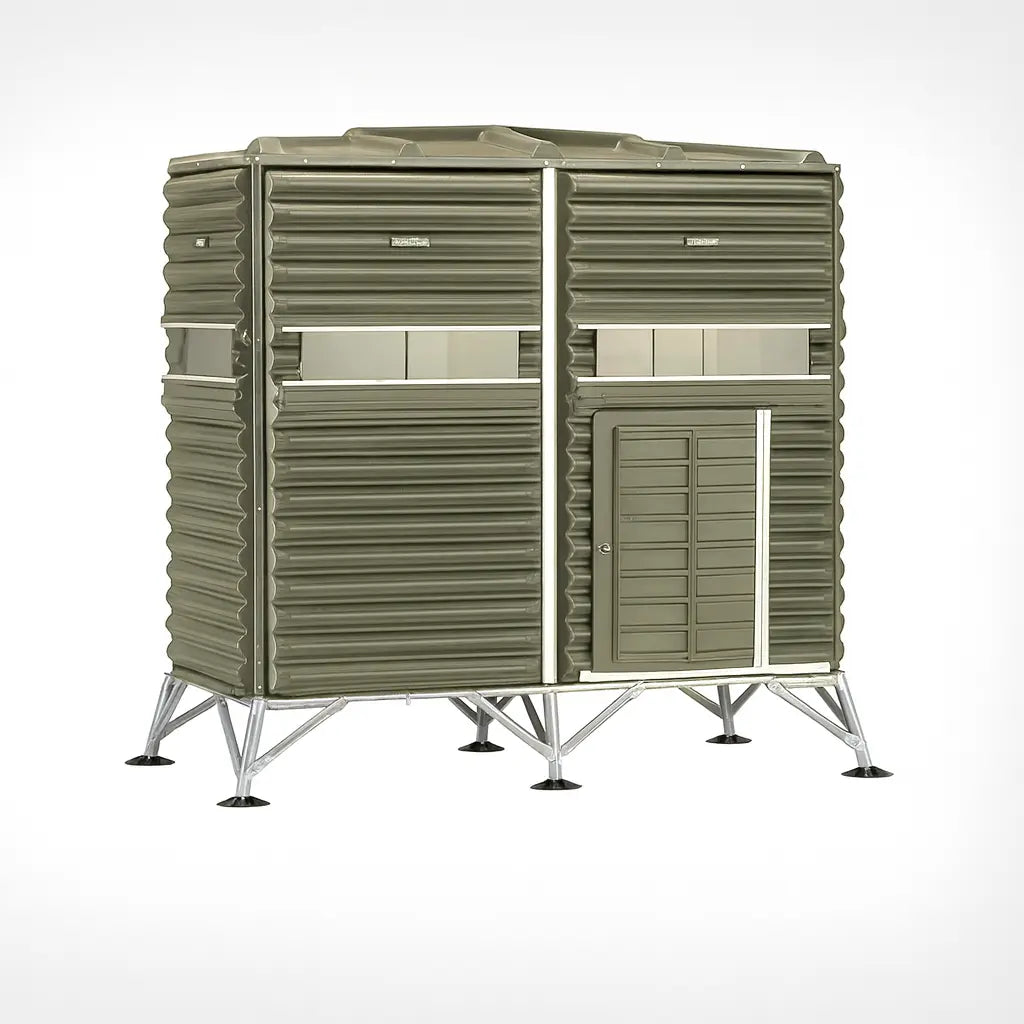 The Blynd 4x8 Deer Hunting Blind product image on white background, showcasing multiple shooting windows and reinforced frame.

