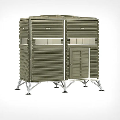 The Blynd 4x8 Deer Hunting Blind product image on white background, showcasing multiple shooting windows and reinforced frame.

