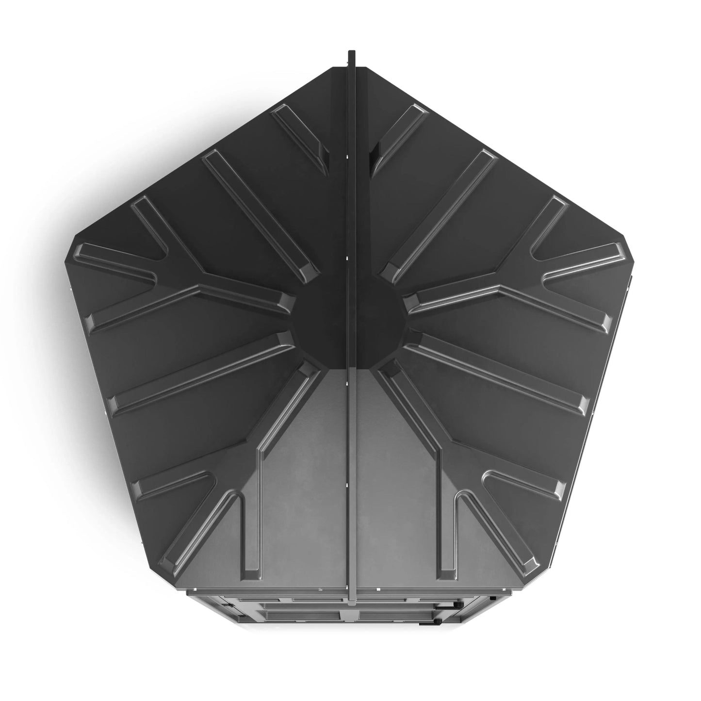 Top-down view of the Booner 5-Panel deer hunting blind roof showing durable molded construction, black ground blind sold by Outdoors For Less