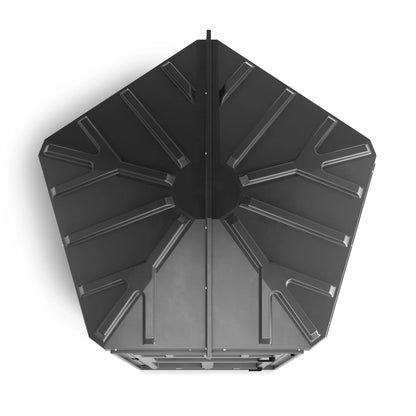 Top-down view of the Booner 5-Panel deer hunting blind roof showing durable molded construction, black ground blind sold by Outdoors For Less