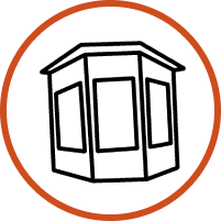 Black icon of a small booth