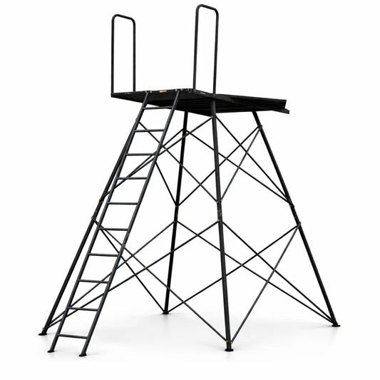 Hawk Scout 10-foot hunting tower frame and ladder system, steel support structure for elevated blinds shown on white background