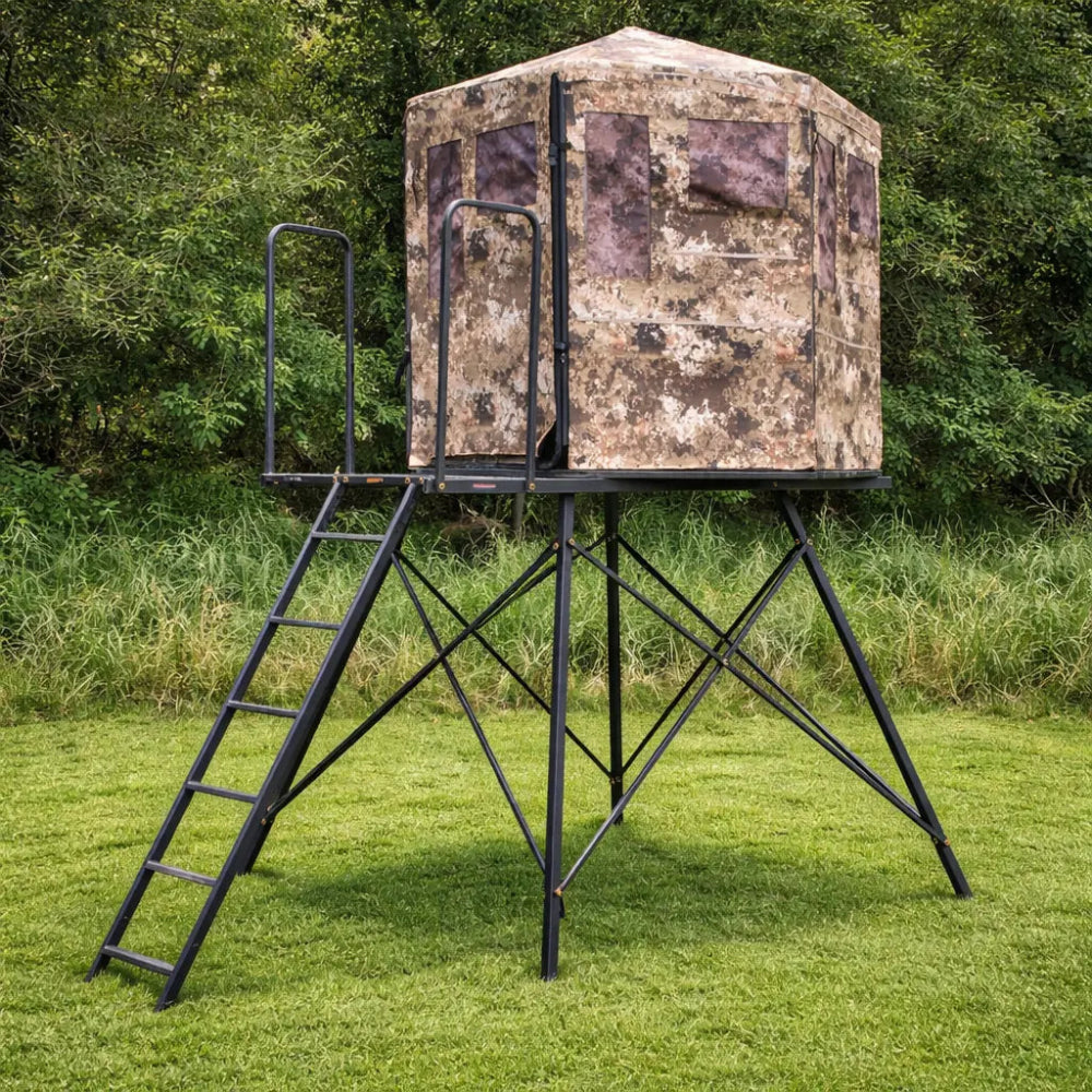 Hawk Warrior 5-foot tower hunting blind side view showing elevated platform and ladder access