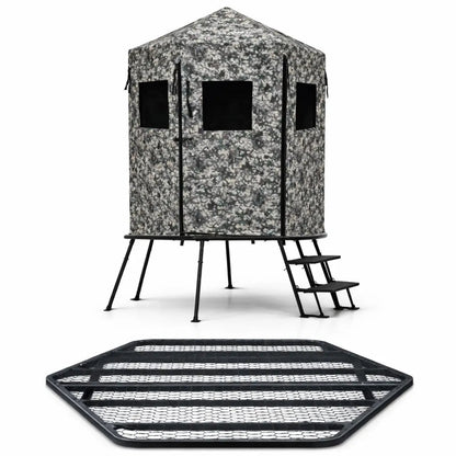 Hawk Scout elevated hunting blind with metal tower and floor system, full product view