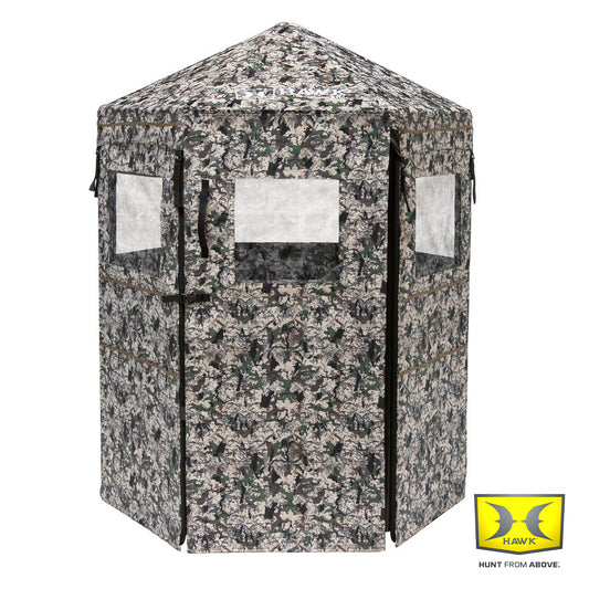Hawk Scout ground hunting blind front angled view with shooting windows visible