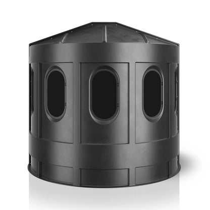 Maverick XL black deer hunting blind rear view with tinted windows, durable ground blind sold by Outdoors For Less