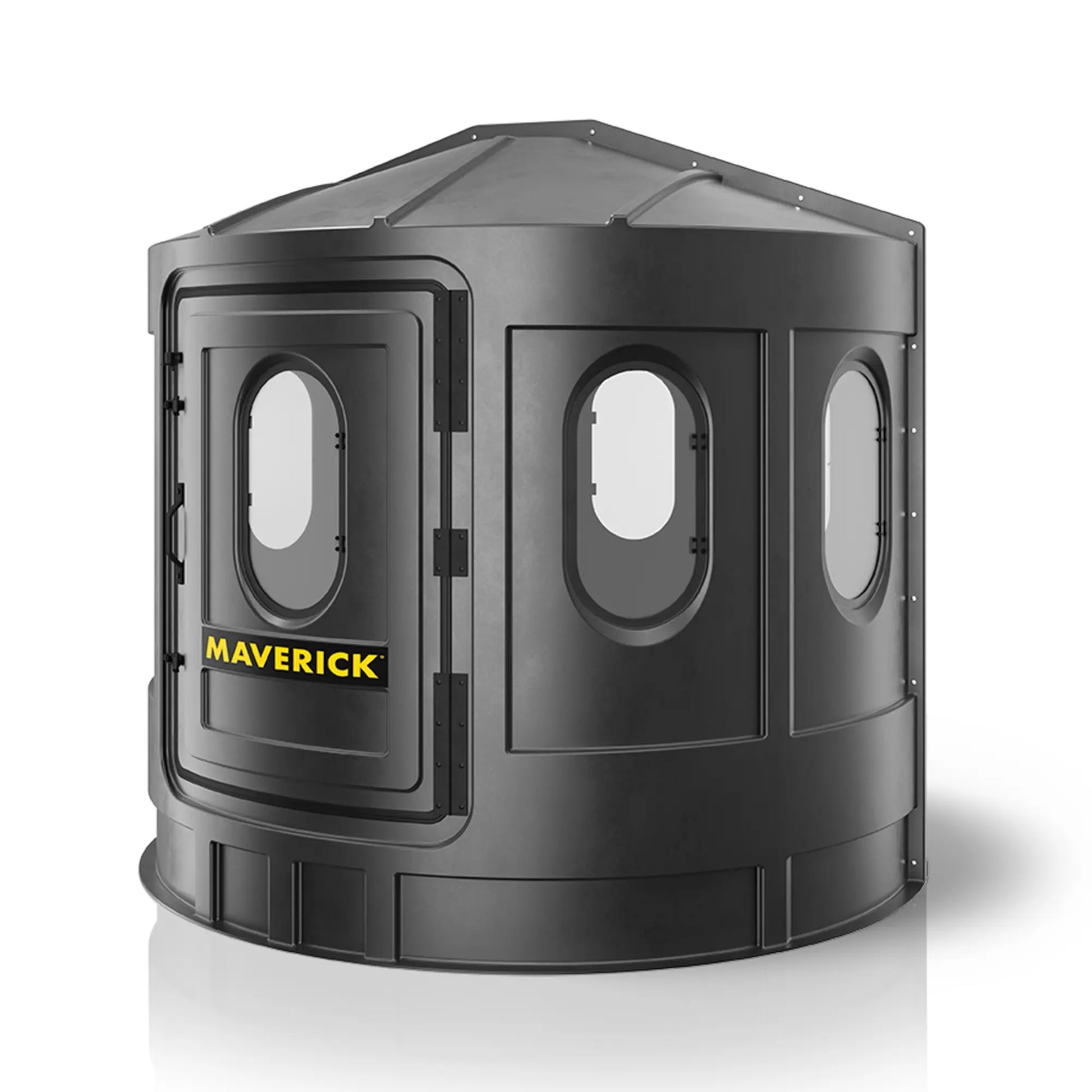 Maverick XL black deer hunting blind right side view with clear windows, durable ground blind sold by Outdoors For Less