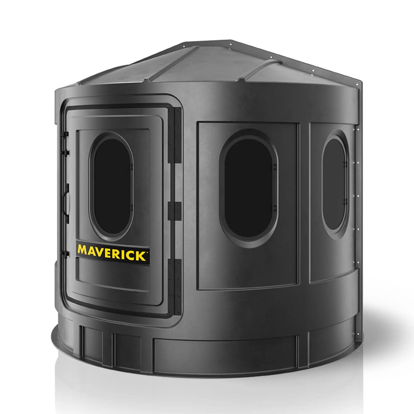 Maverick XL black deer hunting blind right side view with tinted windows, low-profile ground blind sold by Outdoors For Less