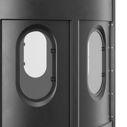 Maverick XL black deer hunting blind window detail with clear glass, high-visibility shooting window sold by Outdoors For Less