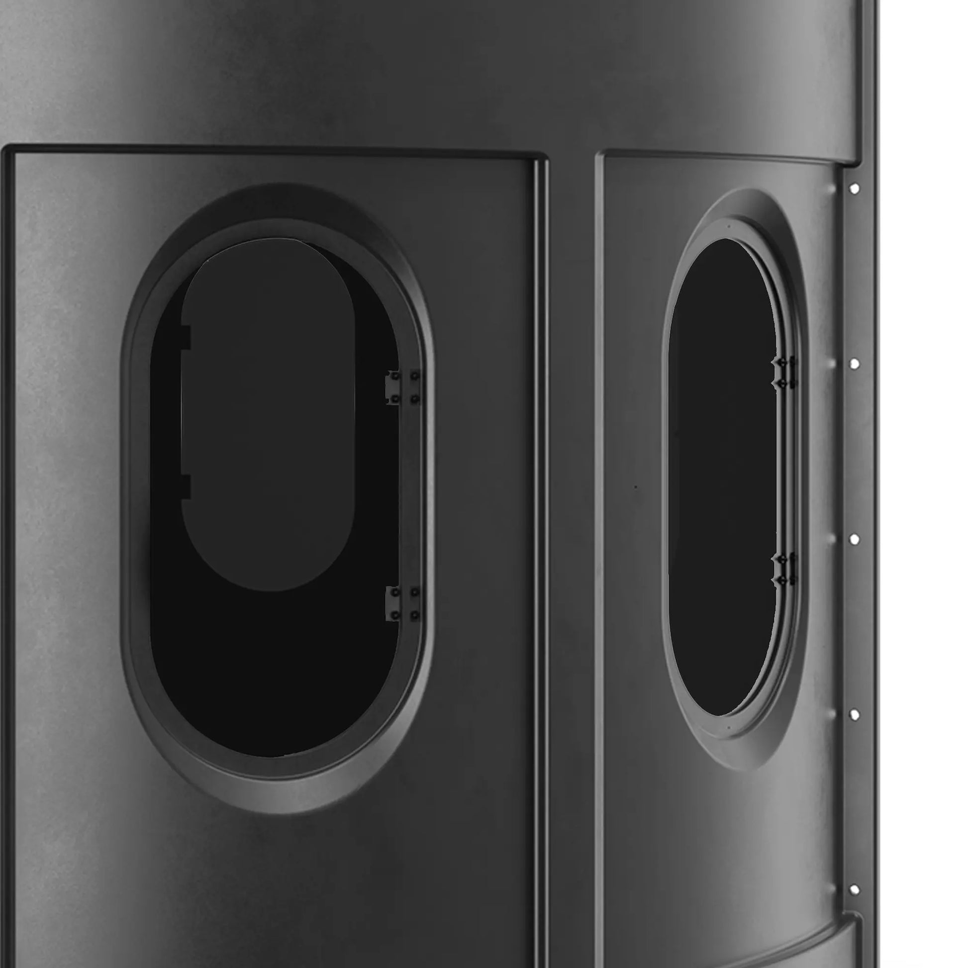 Maverick XL black deer hunting blind window detail with tinted glass, quiet shooting window sold by Outdoors For Less