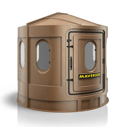 Maverick XL brown deer hunting blind left side view with clear windows, spacious ground blind sold by Outdoors For Less