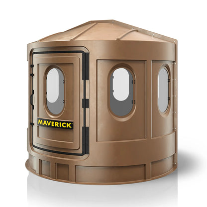 Maverick XL brown deer hunting blind right side view with clear windows, durable ground blind sold by Outdoors For Less