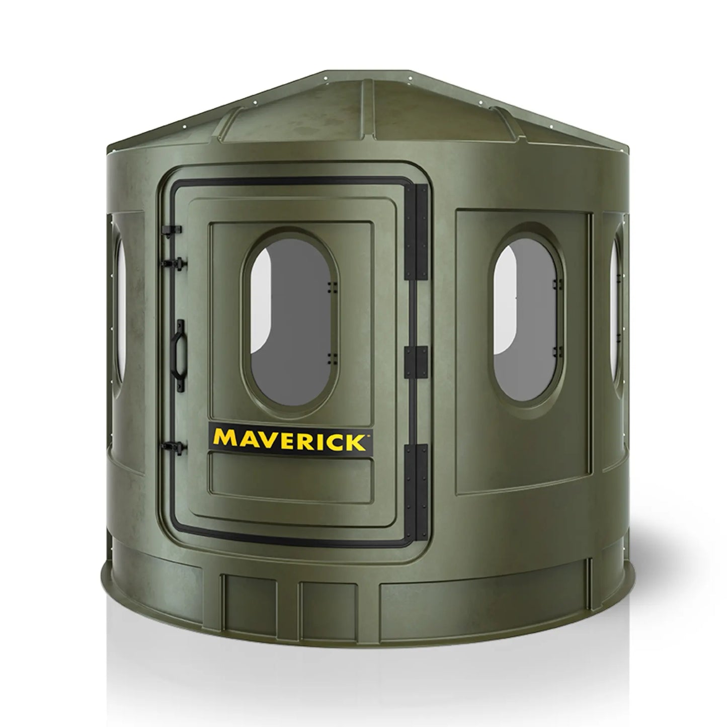Maverick XL green deer hunting blind front view with clear windows, wide-visibility ground blind sold by Outdoors For Less