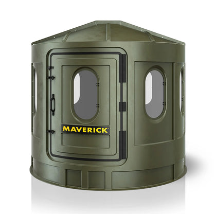 Maverick XL green deer hunting blind front view with clear windows, wide-visibility ground blind sold by Outdoors For Less