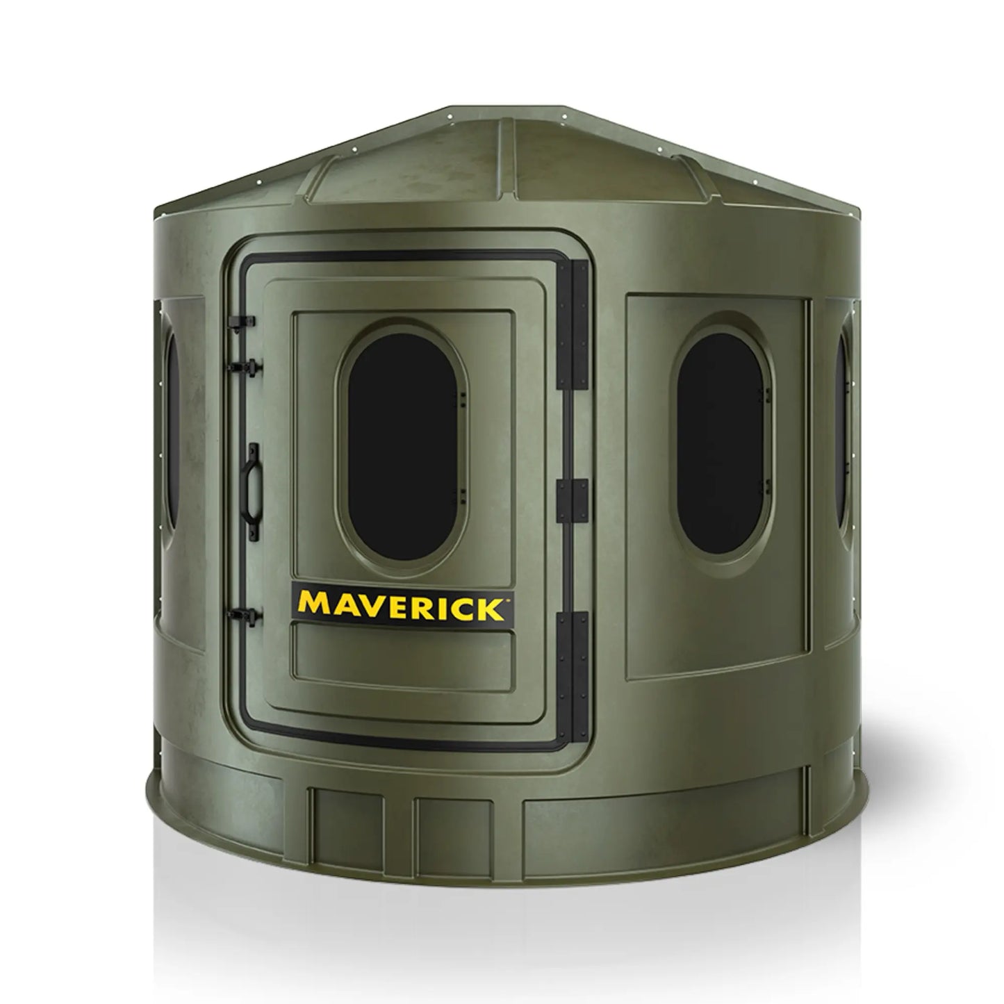 Maverick XL green deer hunting blind front view with tinted windows, low-profile ground blind sold by Outdoors For Less