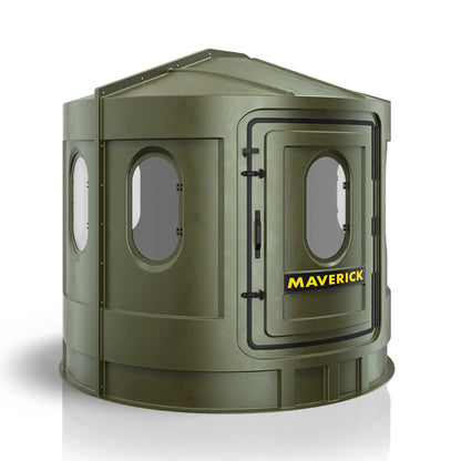 Maverick XL green deer hunting blind left side view with clear windows, spacious ground blind sold by Outdoors For Less