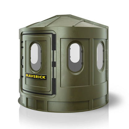 Maverick XL green deer hunting blind right side view with clear windows, durable ground blind sold by Outdoors For Less
