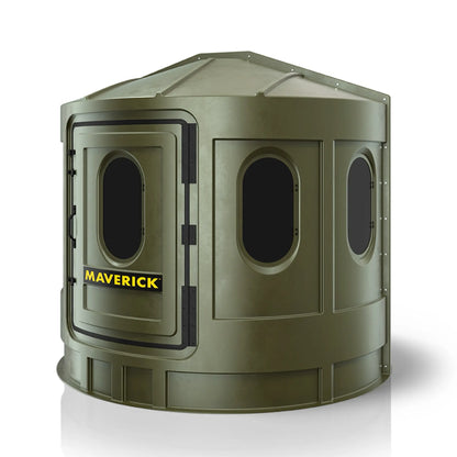 Maverick XL green deer hunting blind right side view with tinted windows, low-visibility ground blind sold by Outdoors For Less