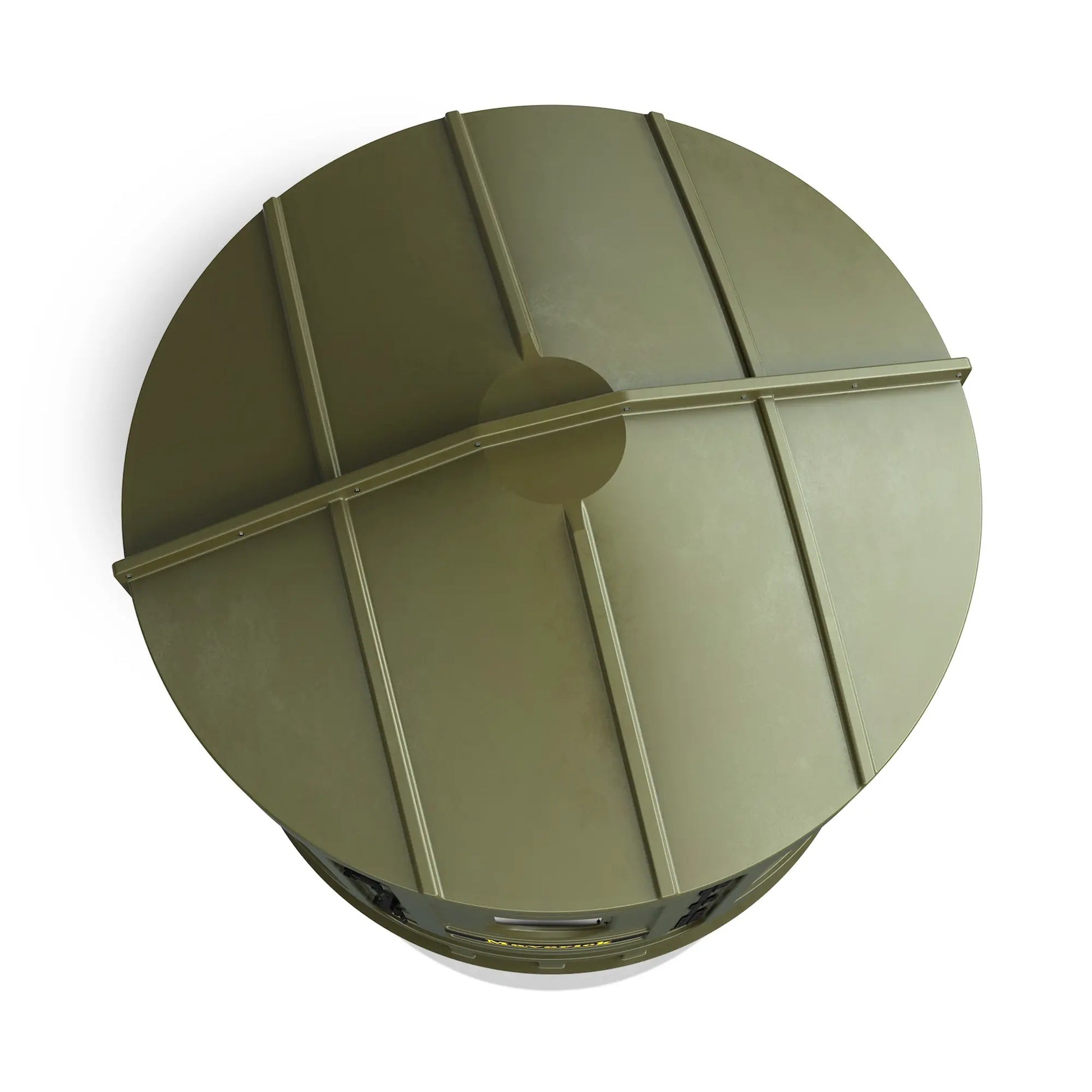 Top-down view of the Maverick XL green deer hunting blind roof showing durable molded construction, sold by Outdoors For Less