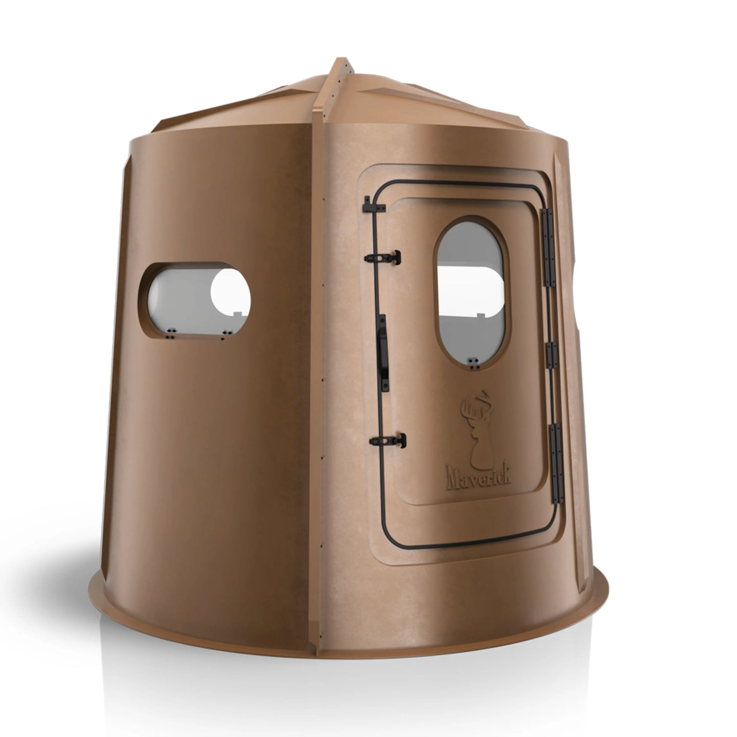 Maverick 5 Shooter GX brown deer hunting blind front view, wide-visibility ground blind sold by Outdoors For Less