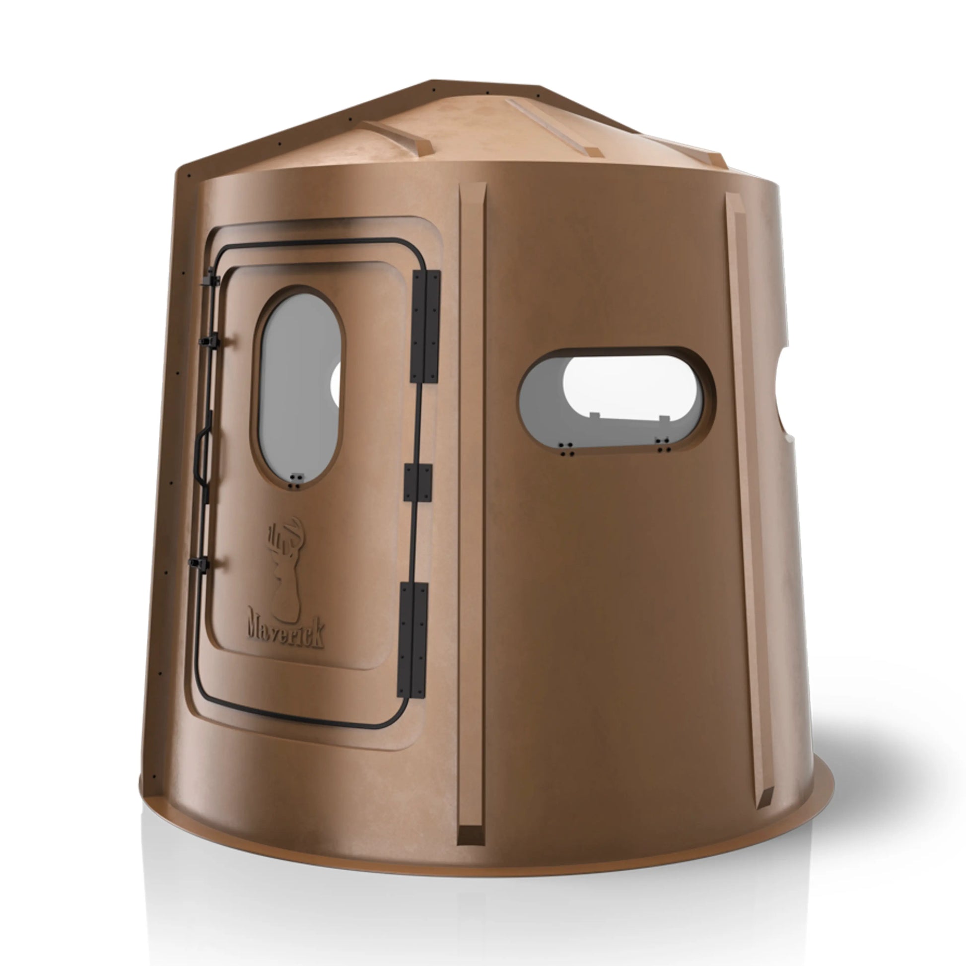 Maverick 5 Shooter GX brown deer hunting blind left side view with shooting windows, compact ground blind sold by Outdoors For Less