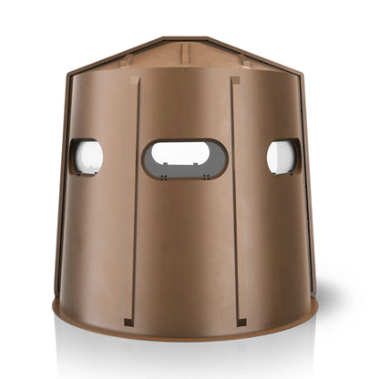 Maverick 5 Shooter GX brown deer hunting blind side profile view, durable molded ground blind sold by Outdoors For Less