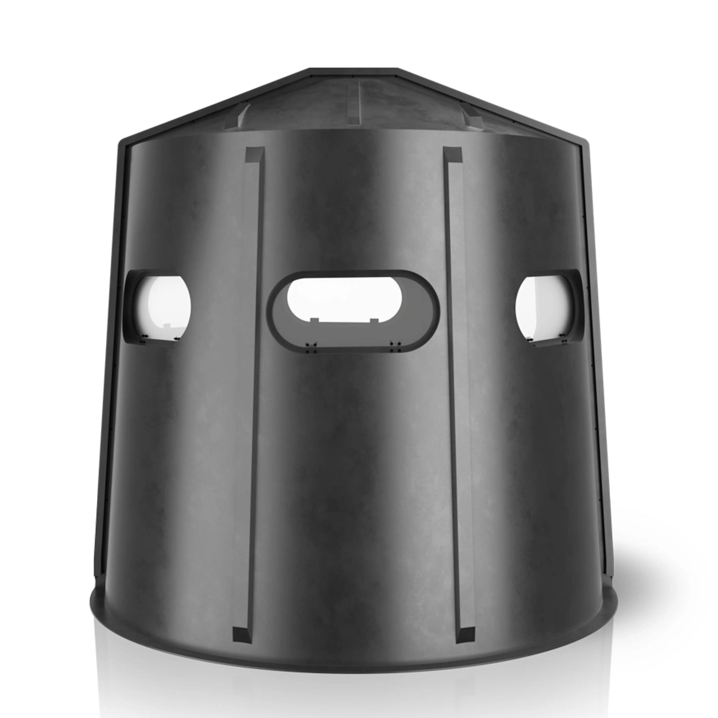 Maverick 5 Shooter GX black deer hunting blind front view with shooting windows, compact ground blind sold by Outdoors For Less