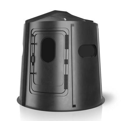 Maverick 5 Shooter GX black deer hunting blind side profile view, lightweight ground blind sold by Outdoors For Less